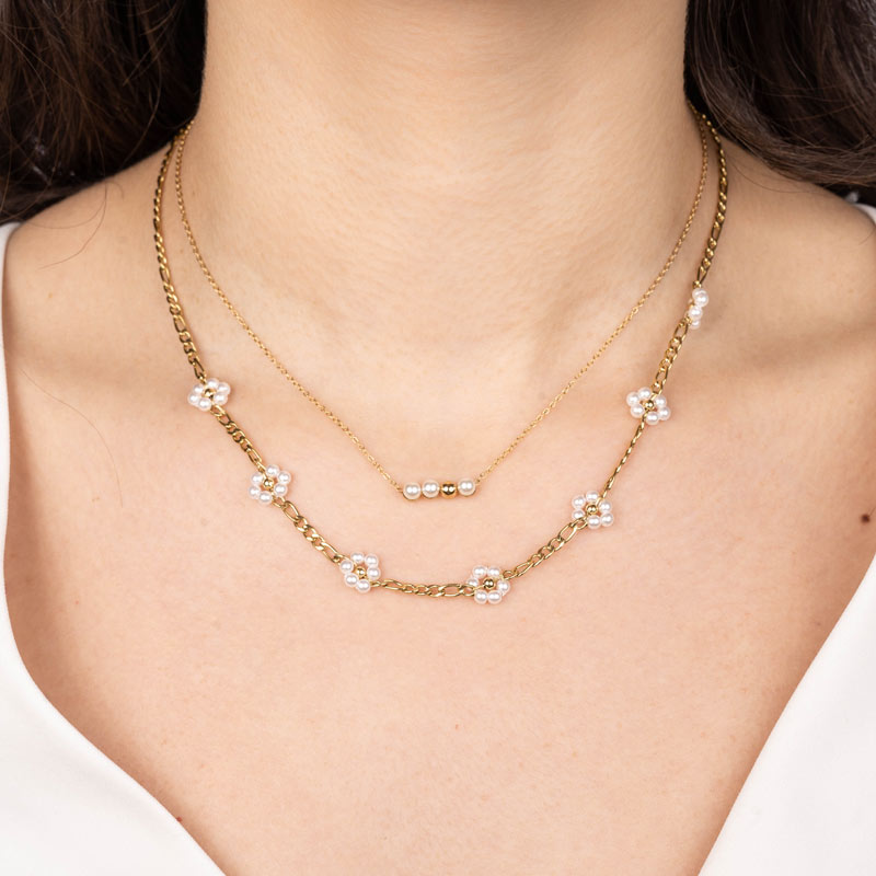 1 Golden Ball & Pearls Stainless Steel Necklace