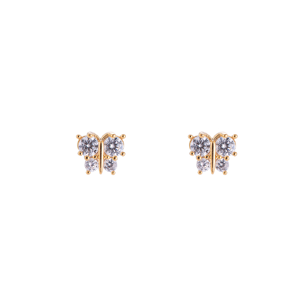 Butterfly with 4 Diamonds Vergoldet Ohrring