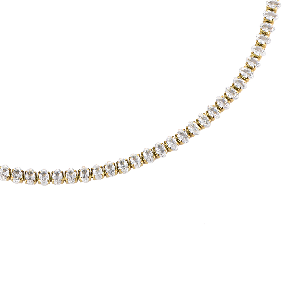 Oval-Cut 5 mm Tennis Stainless Steel Necklace