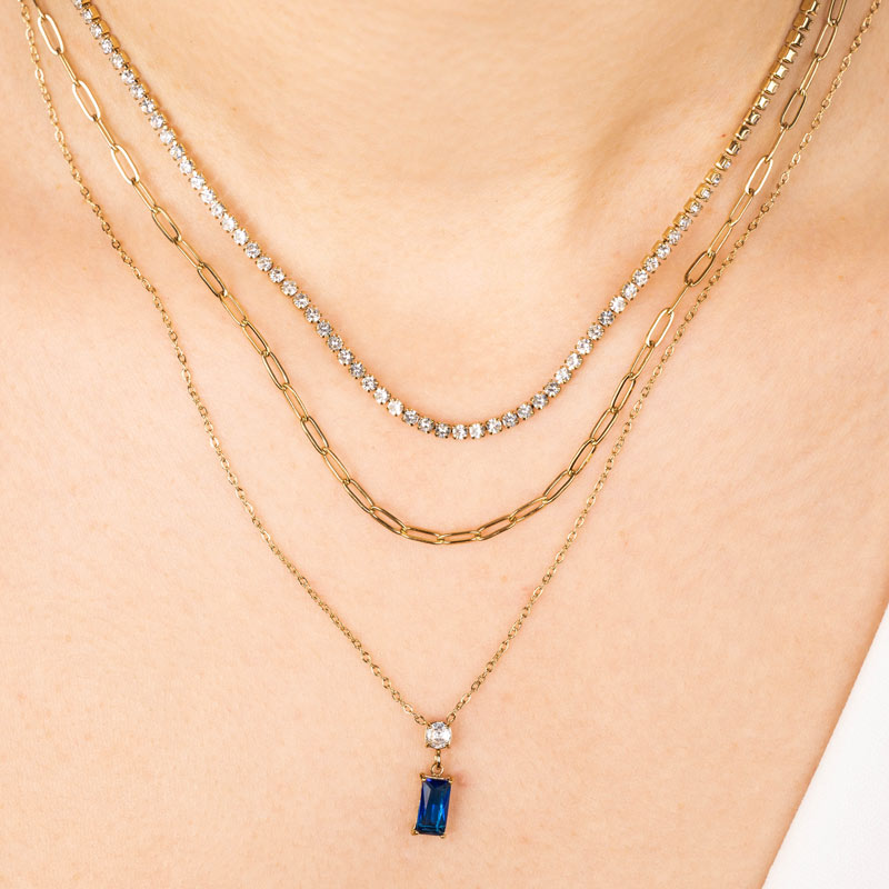  Blue Iris Diamond Edelstahl Halskette