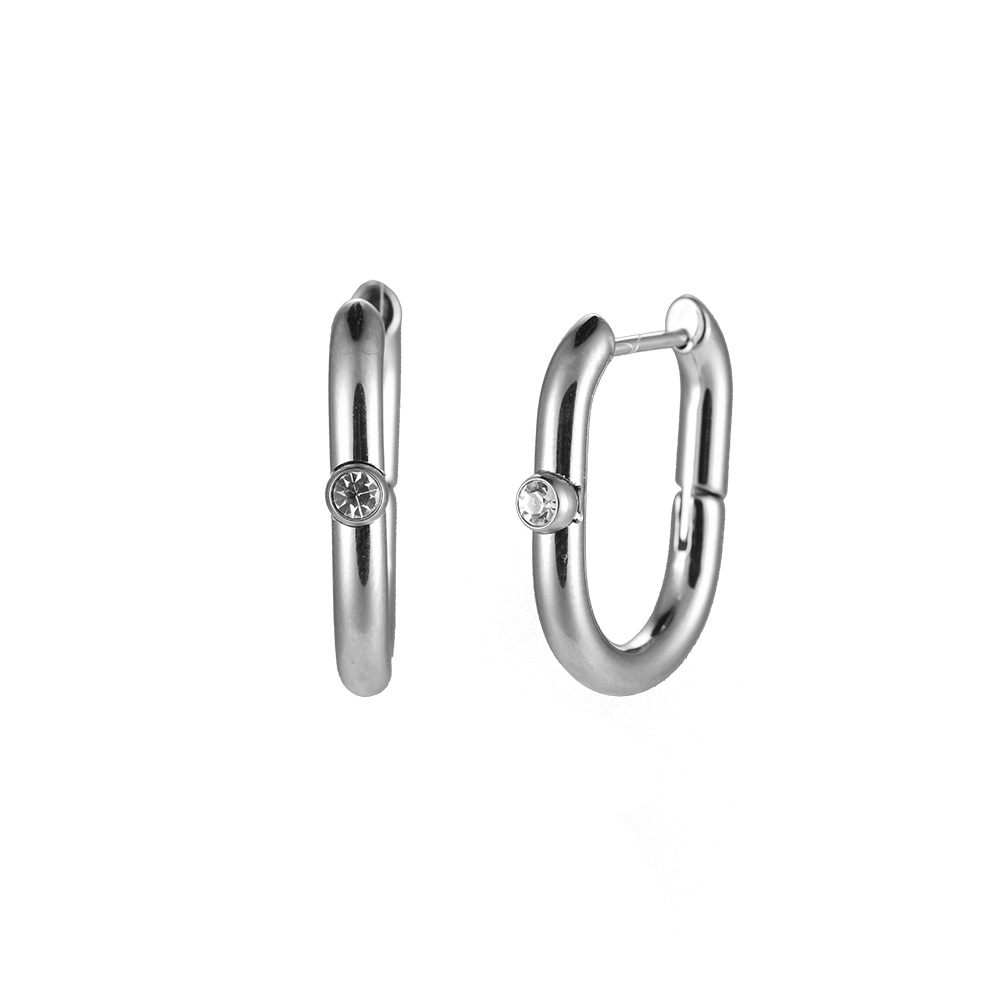 Single Diamond Square Hoop Stainless Steel Earrings