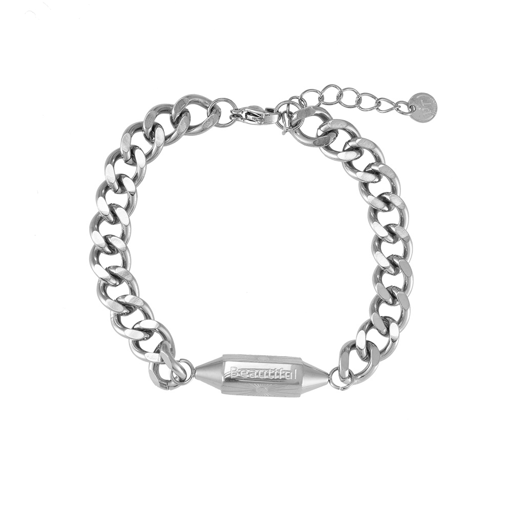 'Beautiful, Independent, Strong' Hexagon Chain Stainless Steel Bracelet
