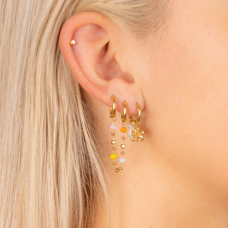 Flower & Stone  & Pearl Stainless Steel Earring