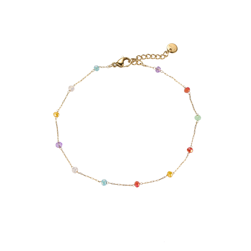 Glittering Colorful Beads Stainless Steel Anklet