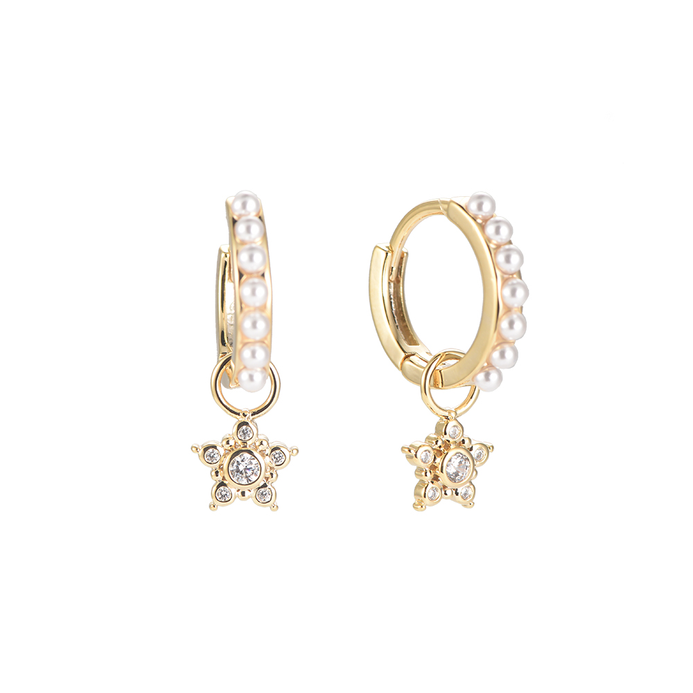 Pointed Star & Pearl Hoop Vergoldete Ohrringe
