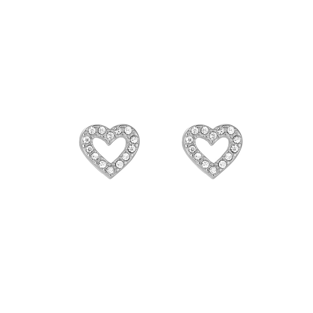 Hollow Heart Diamonds Stainless Steel Ear Studs