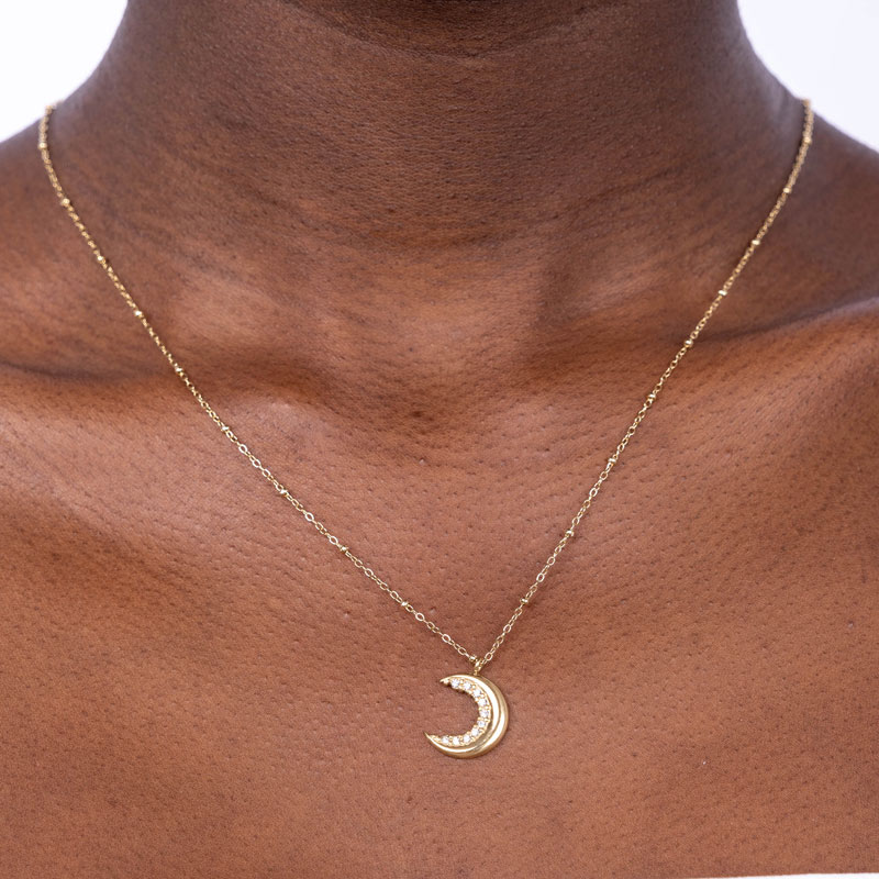 Inside Shining Moon Stainless Steel Necklace