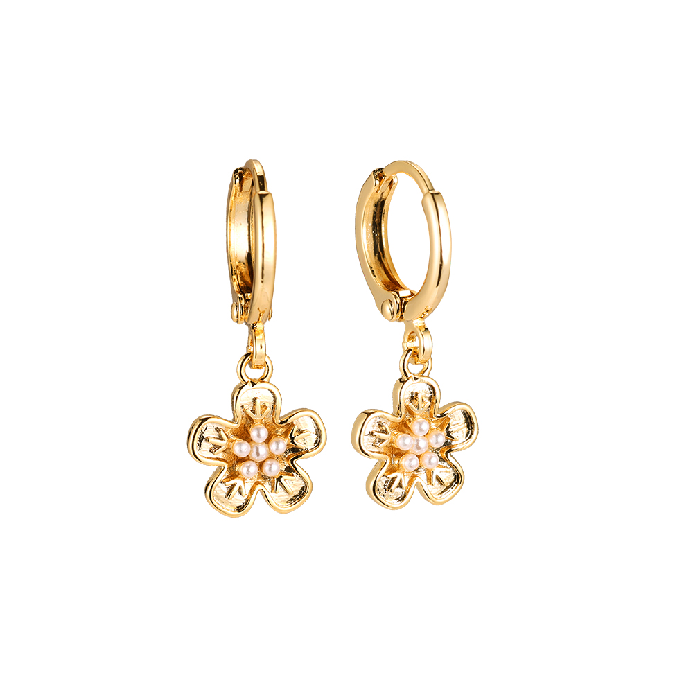 Mini Perle Blüte Gold-plated Earrings