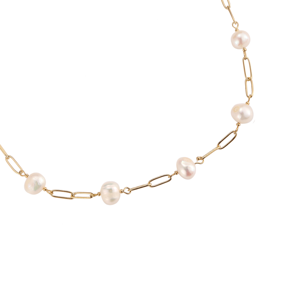 Pearl Round Lock Chain Stainless Steel Necklace