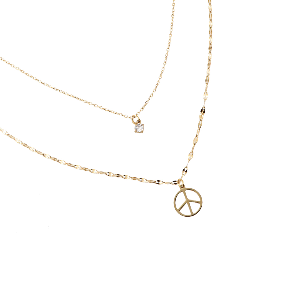 Peace Symbol 2 Layer Stainless Steel Necklace