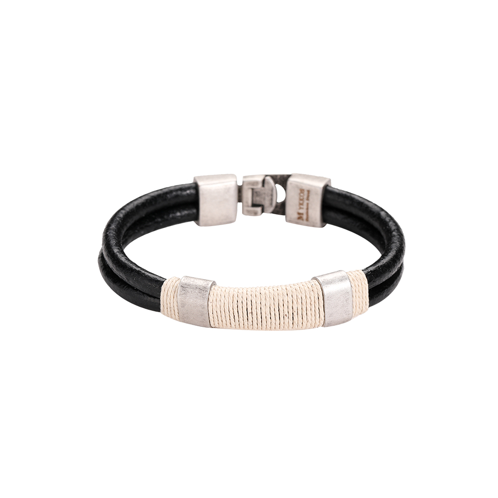 Rope & Leather Wraps Stainless Steel Bracelet