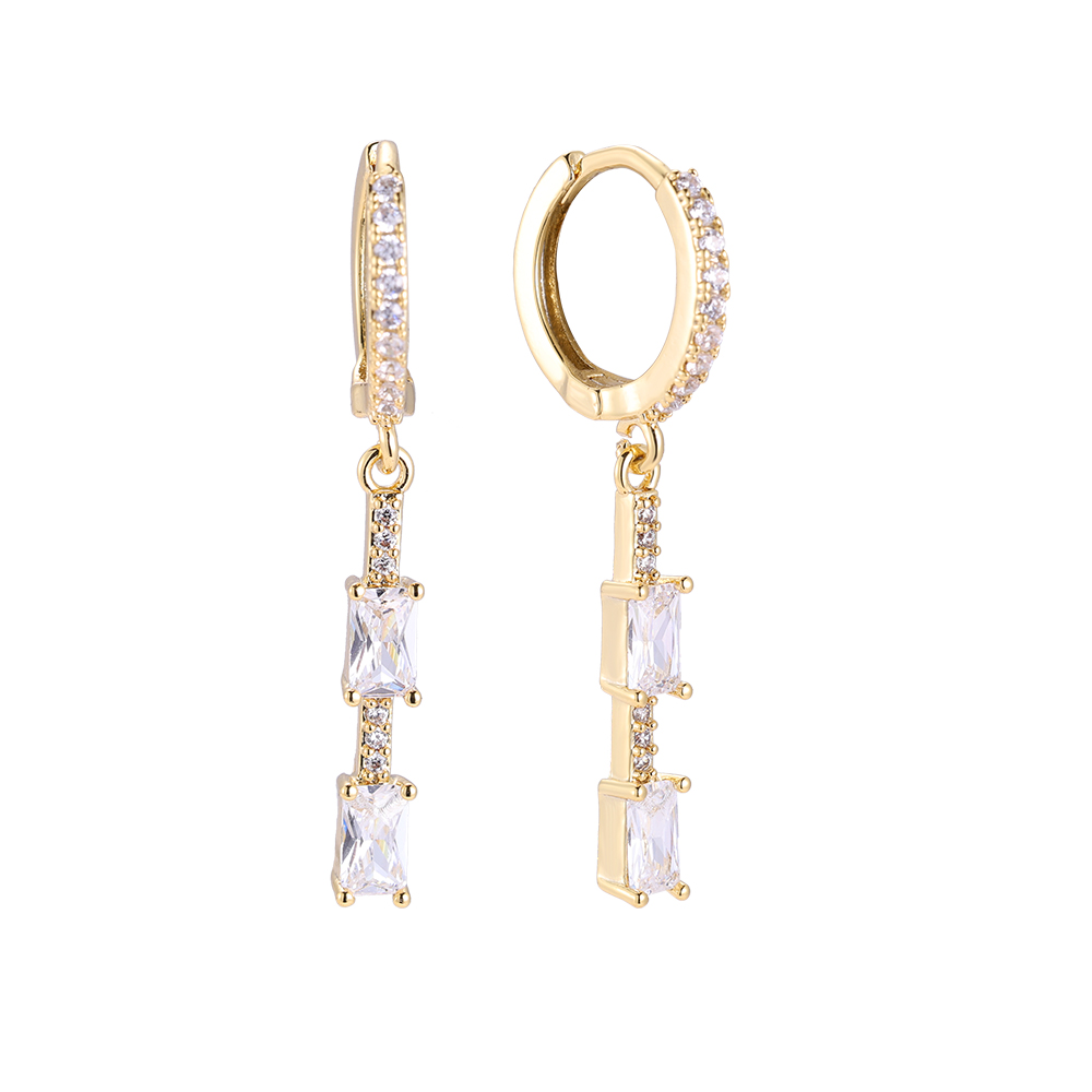 Double Rectangle Diamond Gold-plated Earrings