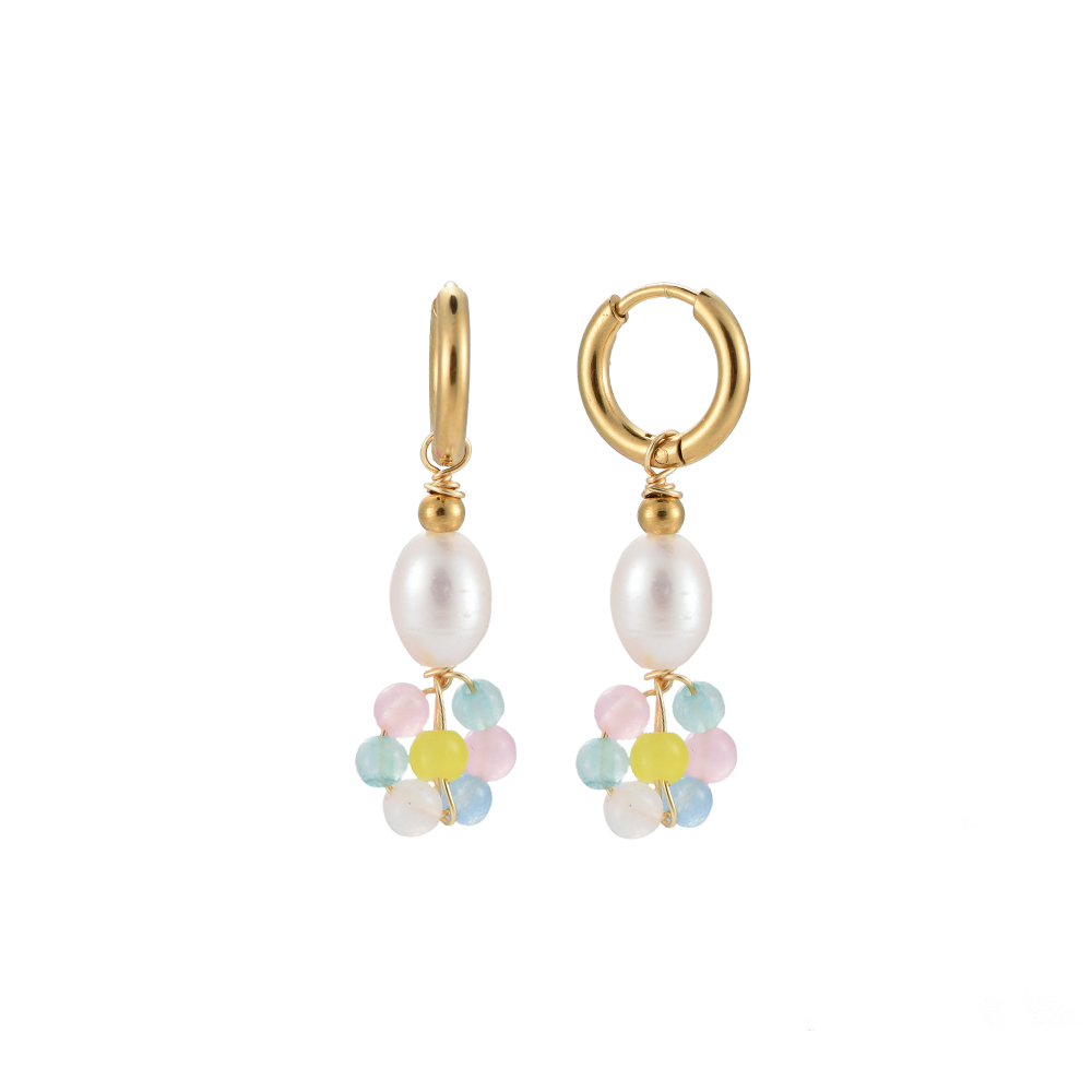 Color Beads Pearl Stainless Steel Earrings