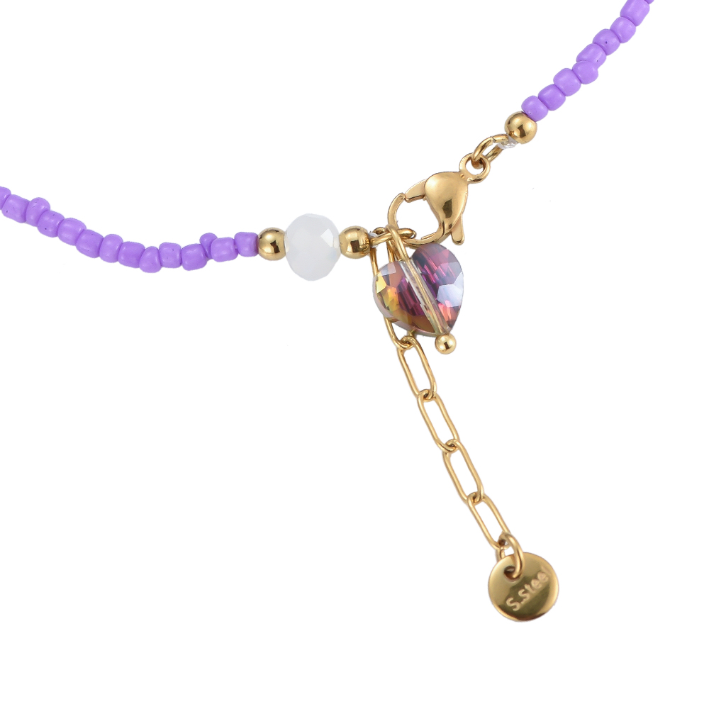 Purple Beads and Dazzling Heart Anklet