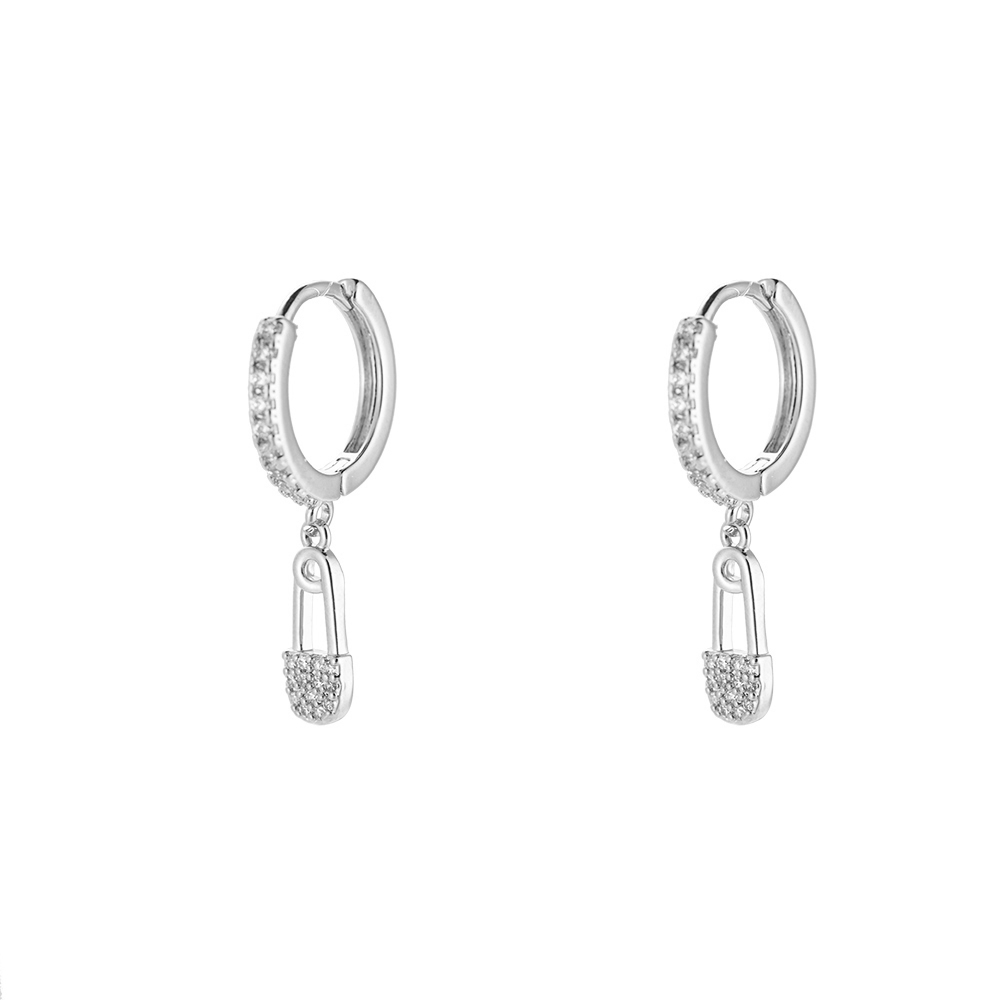Crystal Safety Pin Plated Earrings