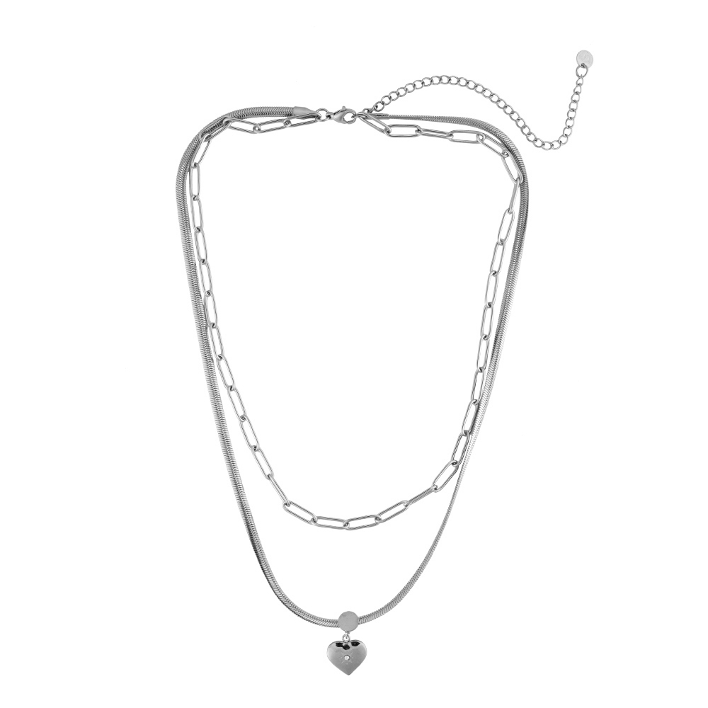 Snake Skin & Heart 2 Layer Stainless Steel Necklace