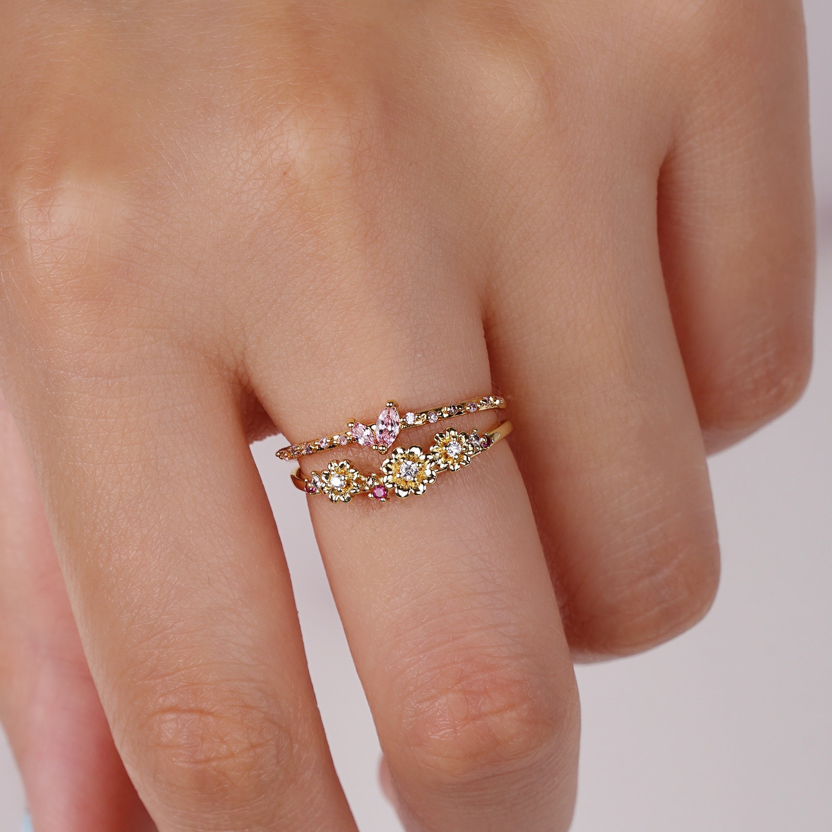 3 Flowers Plated Ring