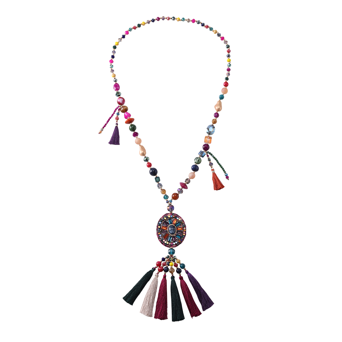 Crytal Shield Tassels Necklace