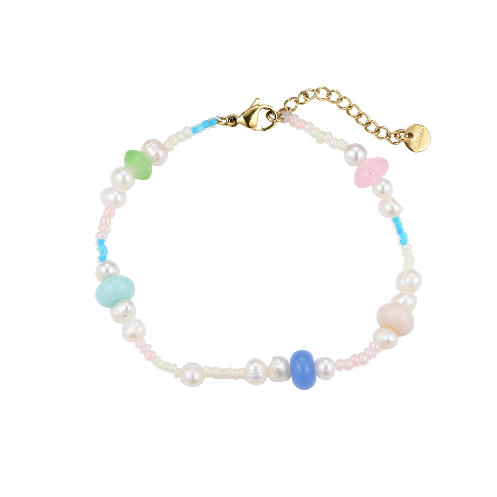 Candy Colored Beads & Pearl Armband
