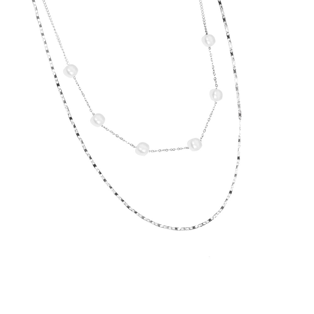 Pearl Two Layers Stainless Steel Necklace