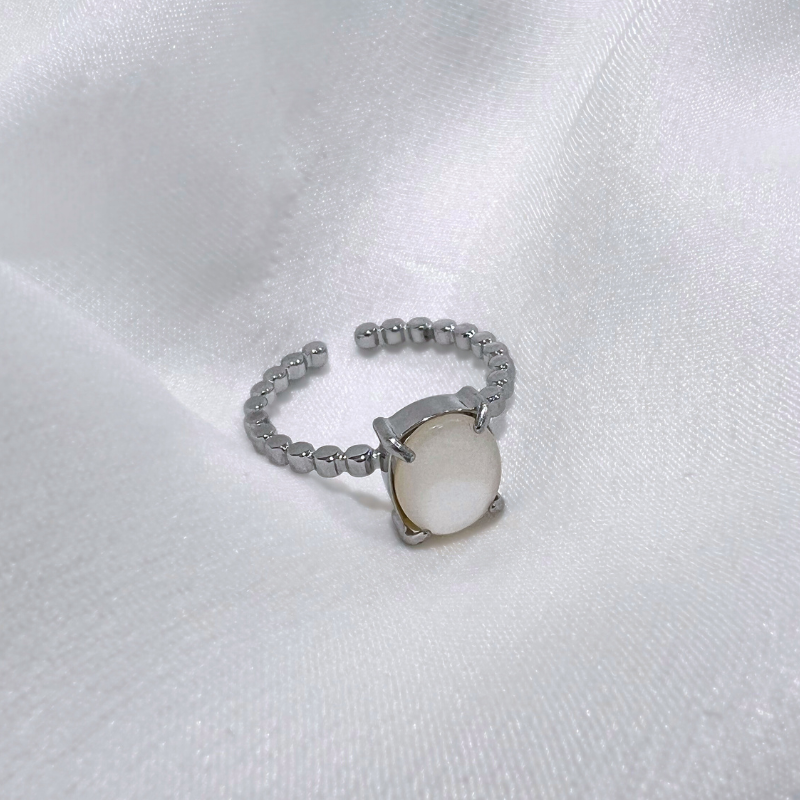 Egg White Opal Edelstahl Ring       