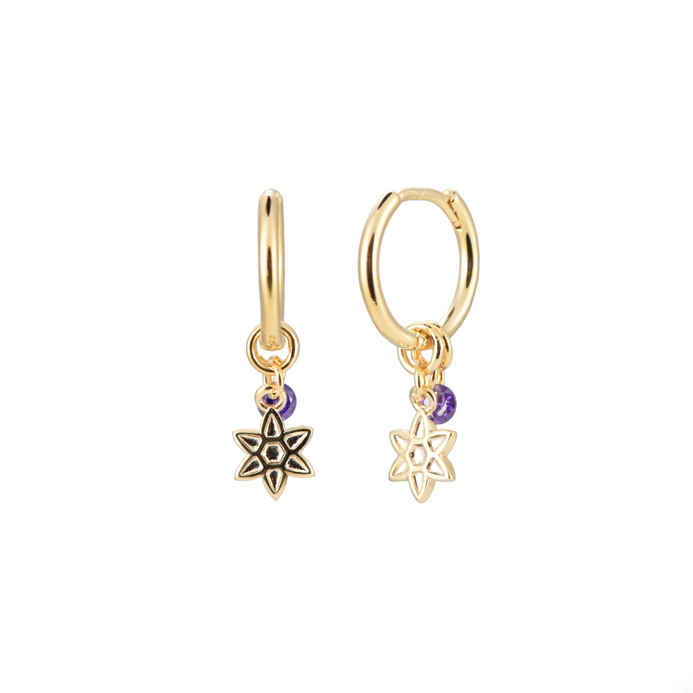 Star Flower & Purple Diamond Vergoldete Ohrringe