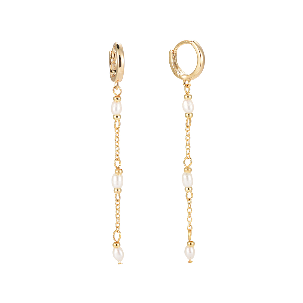 Oval Pearls Long Chain Plated Earrings