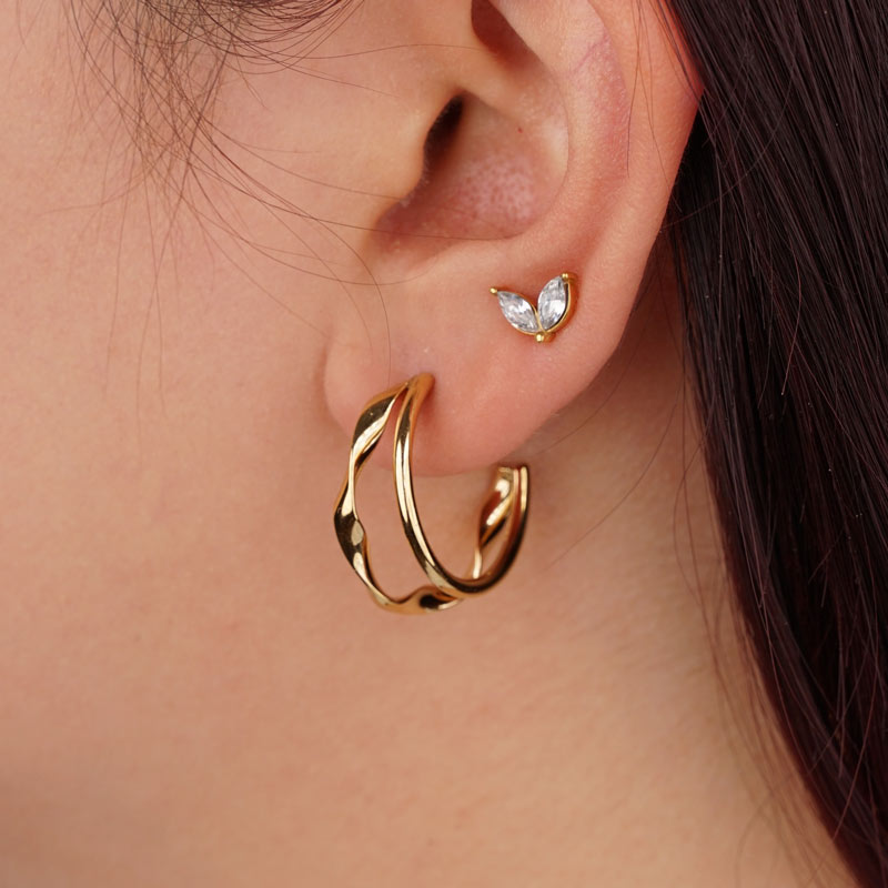 Half Loop Dichotomy Stainless Steel Earrings