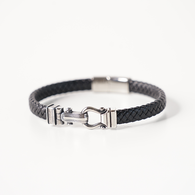 Omega Stainless Steel Leather Bracelet for Men