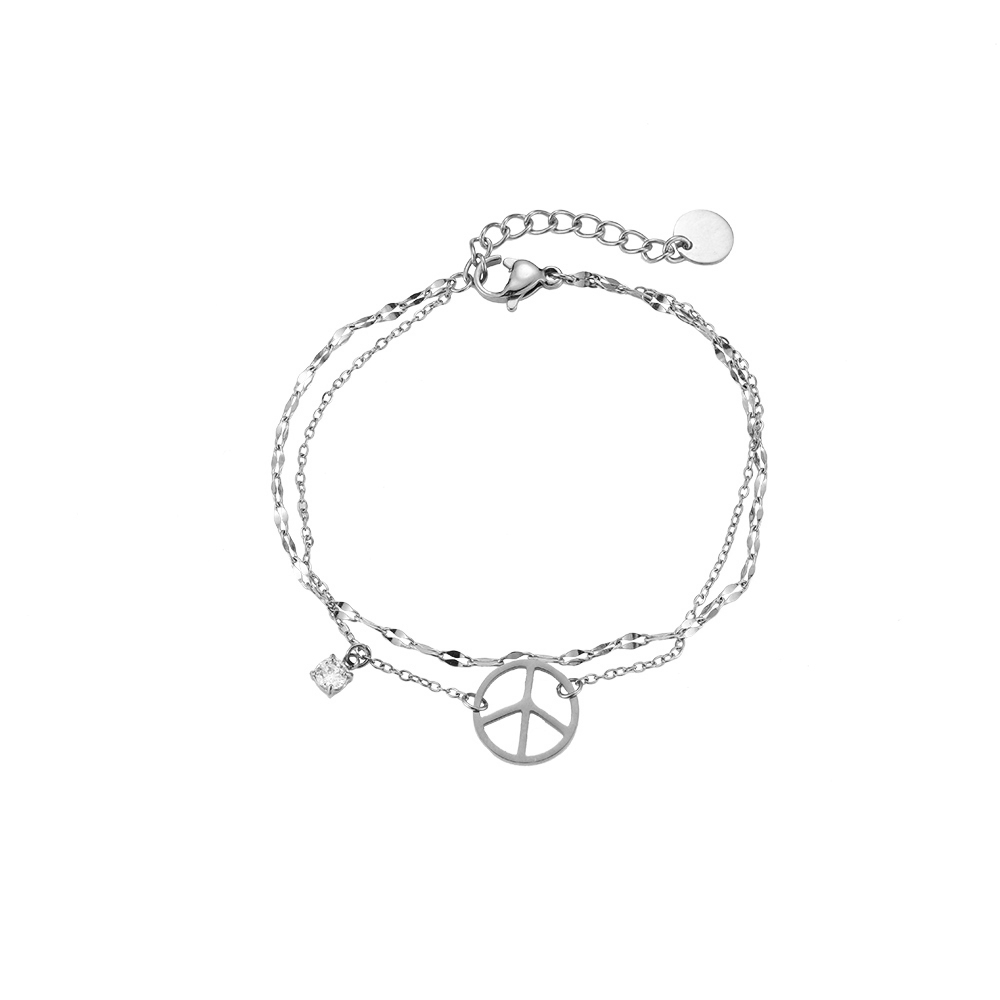 Peace Symbol 2 Layer Stainless Steel Bracelet