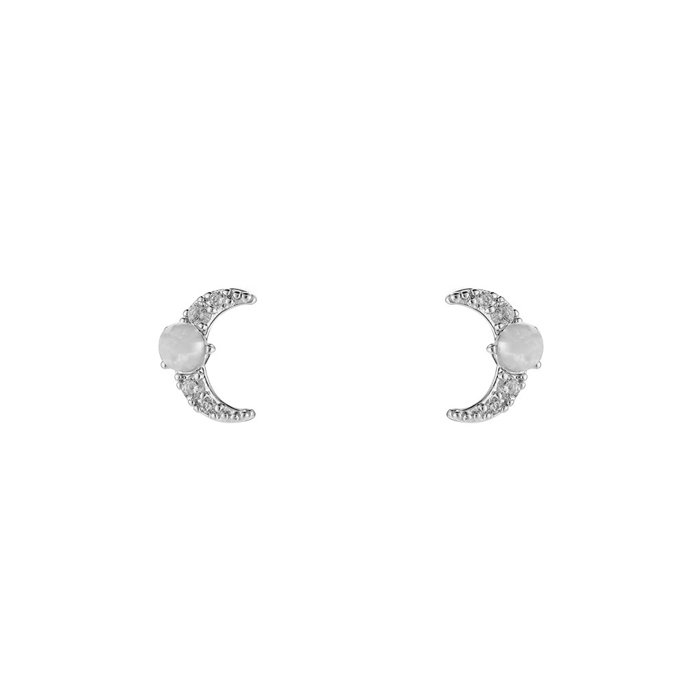 Opal Crescent Moon Plated Earrings