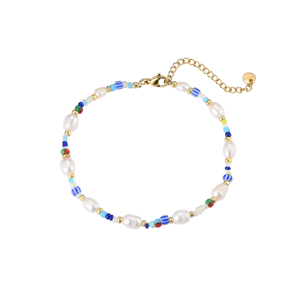Blue Beads with Pearls Fußkette
