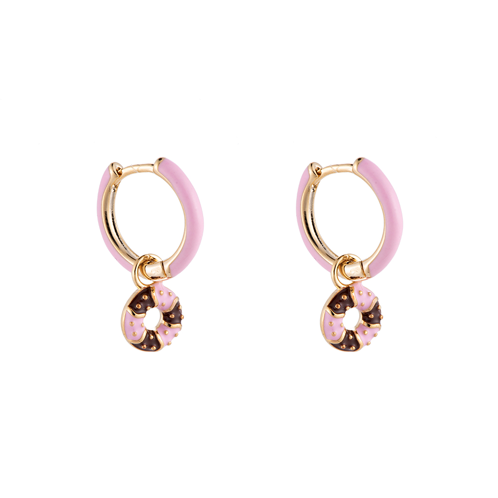 Enamel Pink Donut Plated Earring