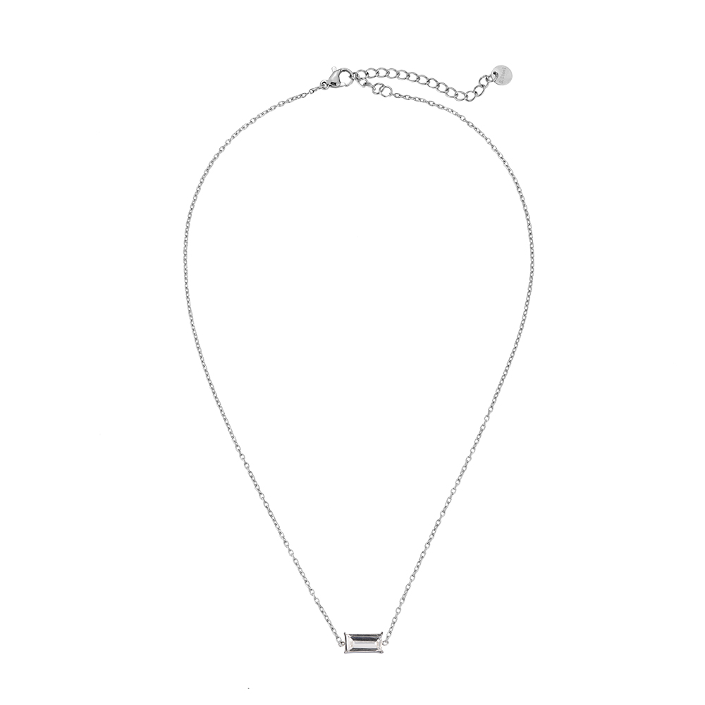 Single Rectangular Diamond Edelstahl Halskette