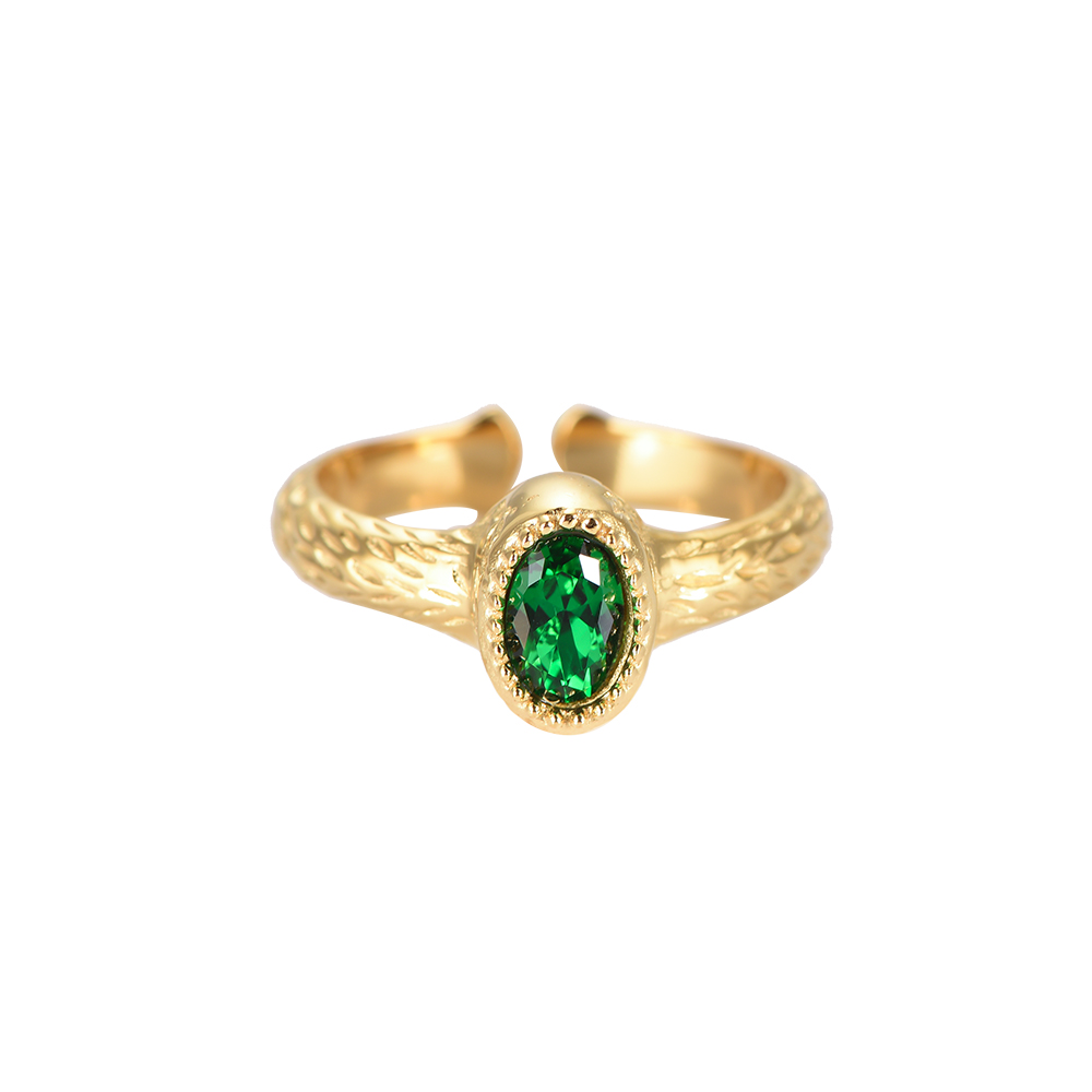 Green Oval Diamond Stainless Steel Ring
