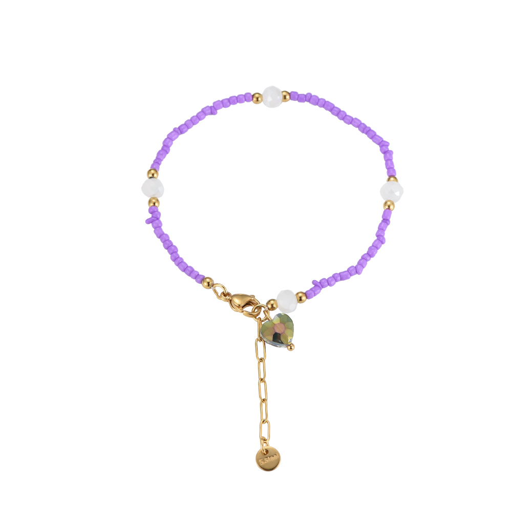 Purple Beads and Dazzling Heart Armband