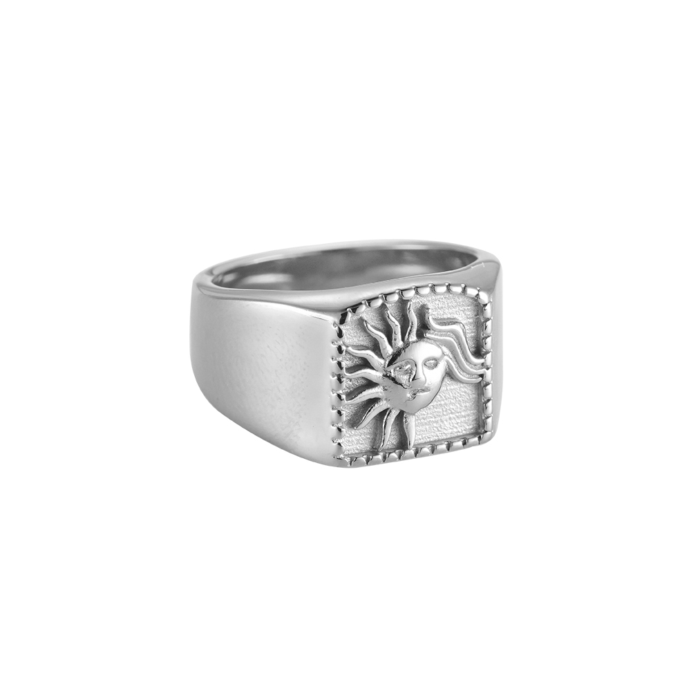 Abstract Sun Stainless Steel Ring
