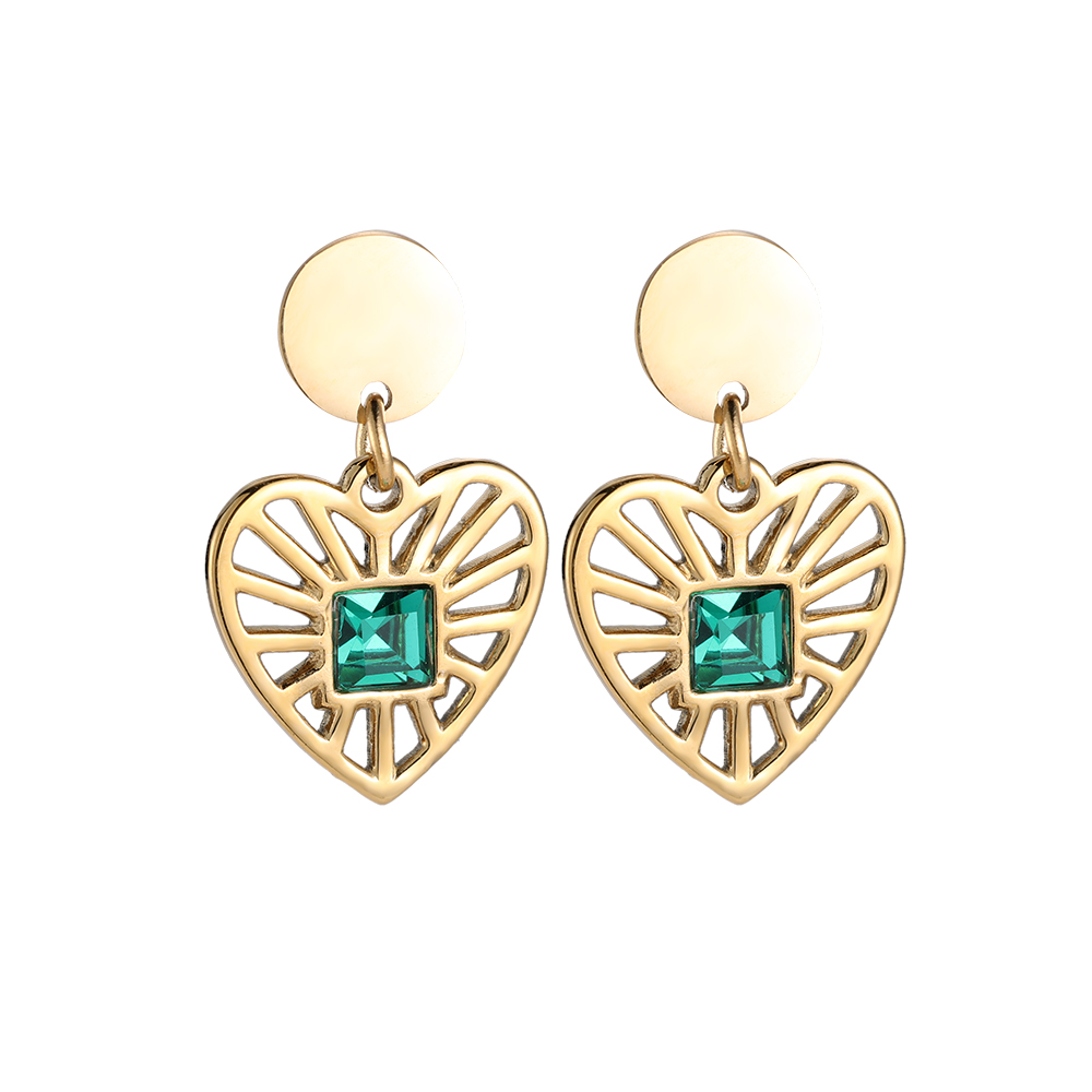 Emerald Heart Shine Stainless Steel Earrings