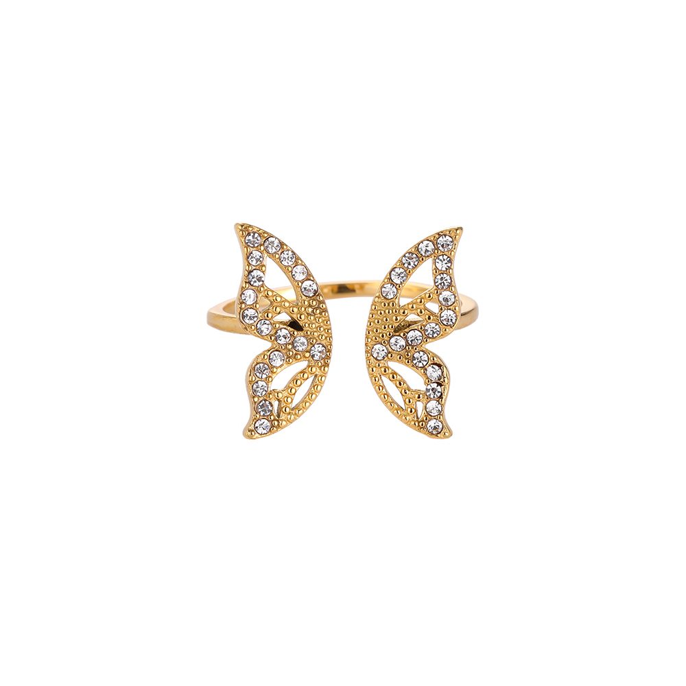 Diamond Butterfly Wings Stainless Steel Rings