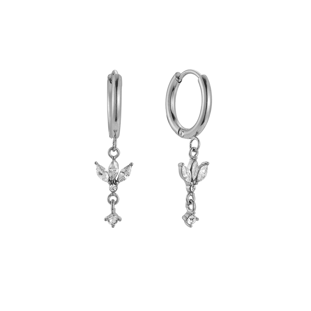 Feather Crown Diamonds Stainless Steel Earrings