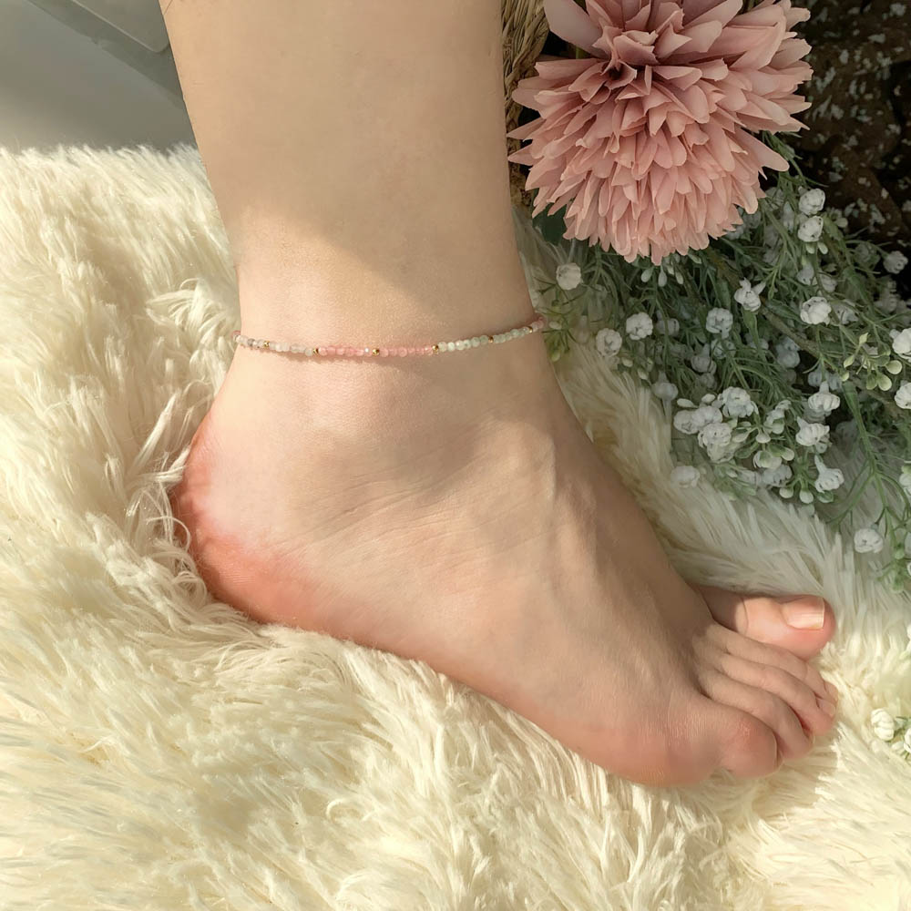 Colorful Morganite Semi-Precious Gemstone Stainless Steel Anklet