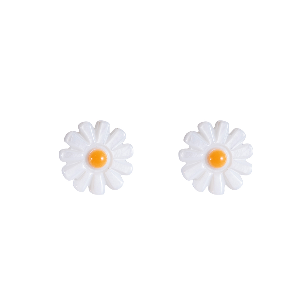 Enamel White Flower Plated Earrings