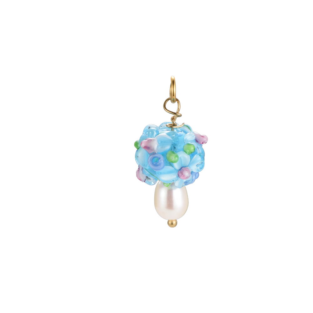 Blue Flower with Pearl Charm