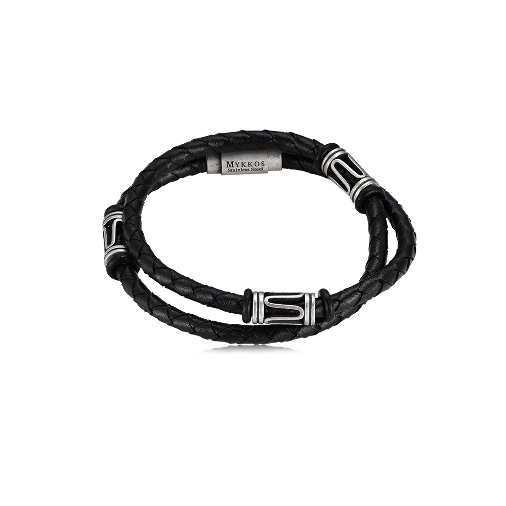 3 Cylinders Multi-Layered Stainless Steel Leather Bracelet