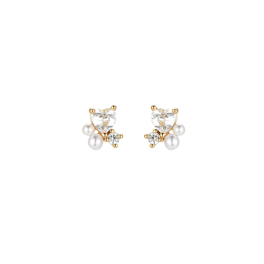 Pearly Heart Corsage Gold-plated Ear Studs
