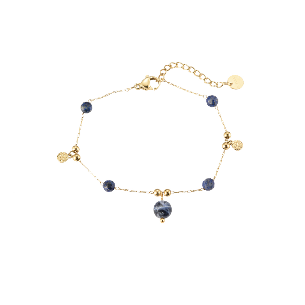 Night Blue Stones & Golden Pendants Stainless Steel Bracelet