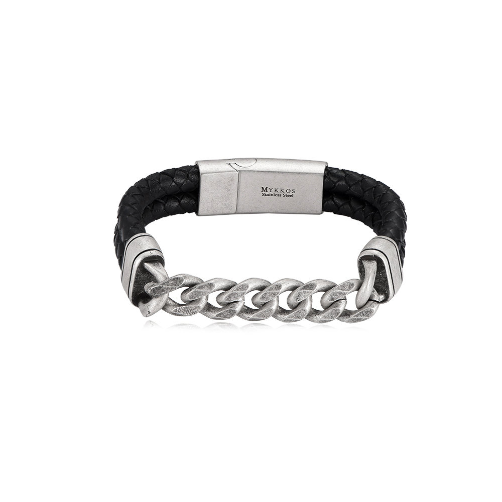 Boris Stainless Steel Leather Bracelet