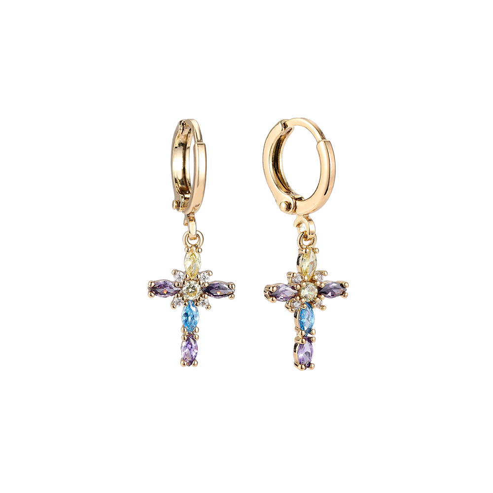 Exuberant Diamond Cross Gold-plated Earrings