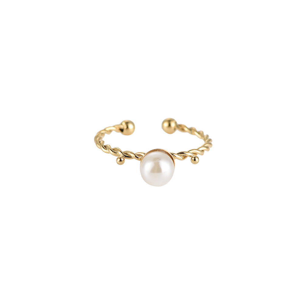 Single Pearl Twisted Stainless Steel Ring