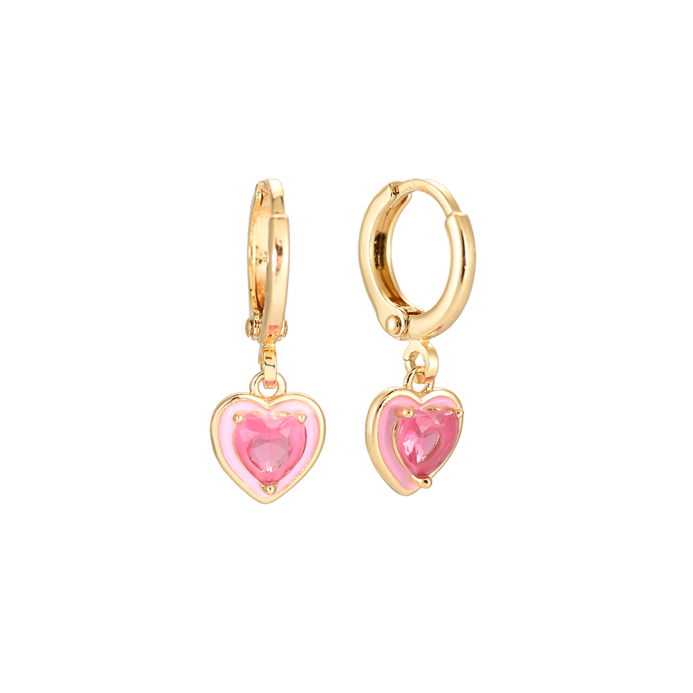 Pink Heart Depth Gold-plated Earrings